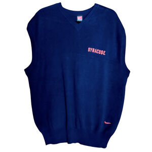 Vintage Nike Syracuse University Men's Navy Blue Sweater Vest 100% Cotton Y2K LG
